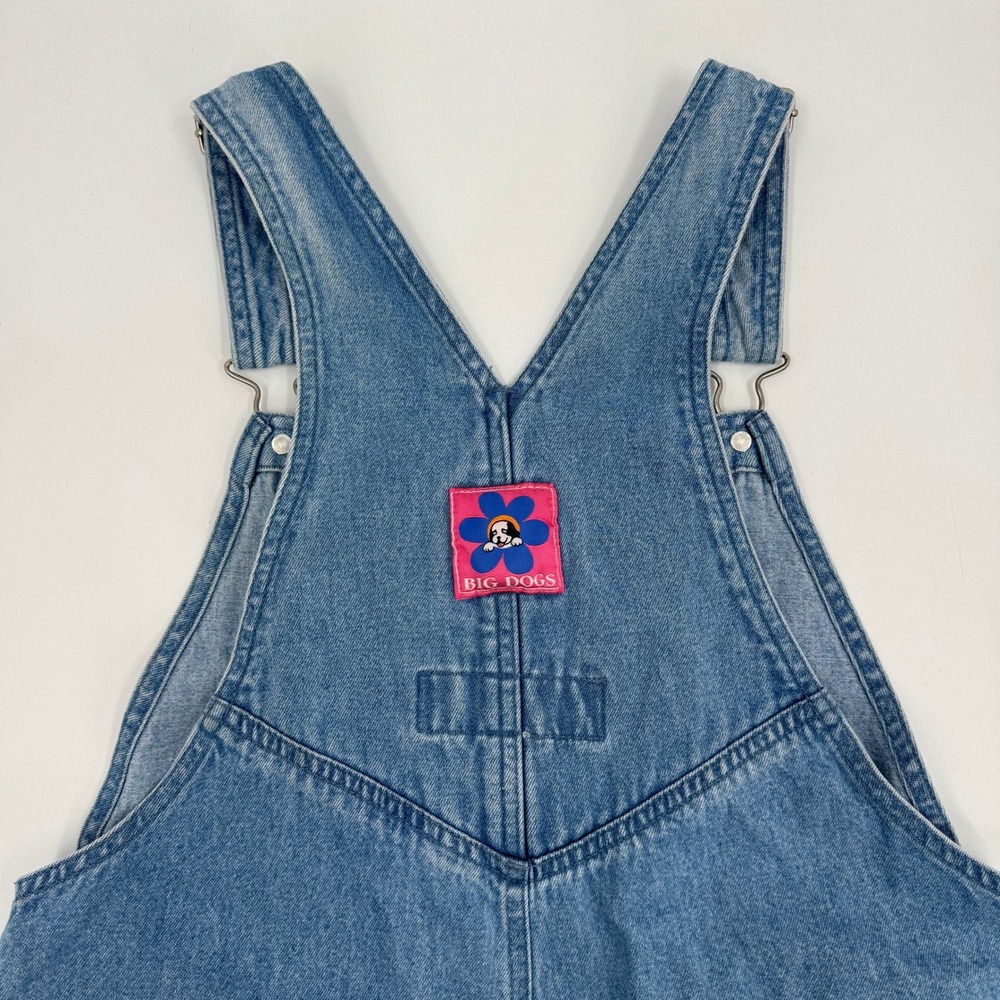 Big Dogs Denim Shortalls Womens Medium Blue Floral Dog Embroidered Vintage 90s - Picture 8 of 10